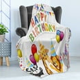 thumbnail image 4 of Birthday Soft Flannel Fleece Throw Blanket, Cartoon Style Safari Jungle Animals at a Party with Flags and Balloons Image, Cozy Plush for Indoor and Outdoor Use, 70" x 90", Multicolor, by Ambesonne, 4 of 5