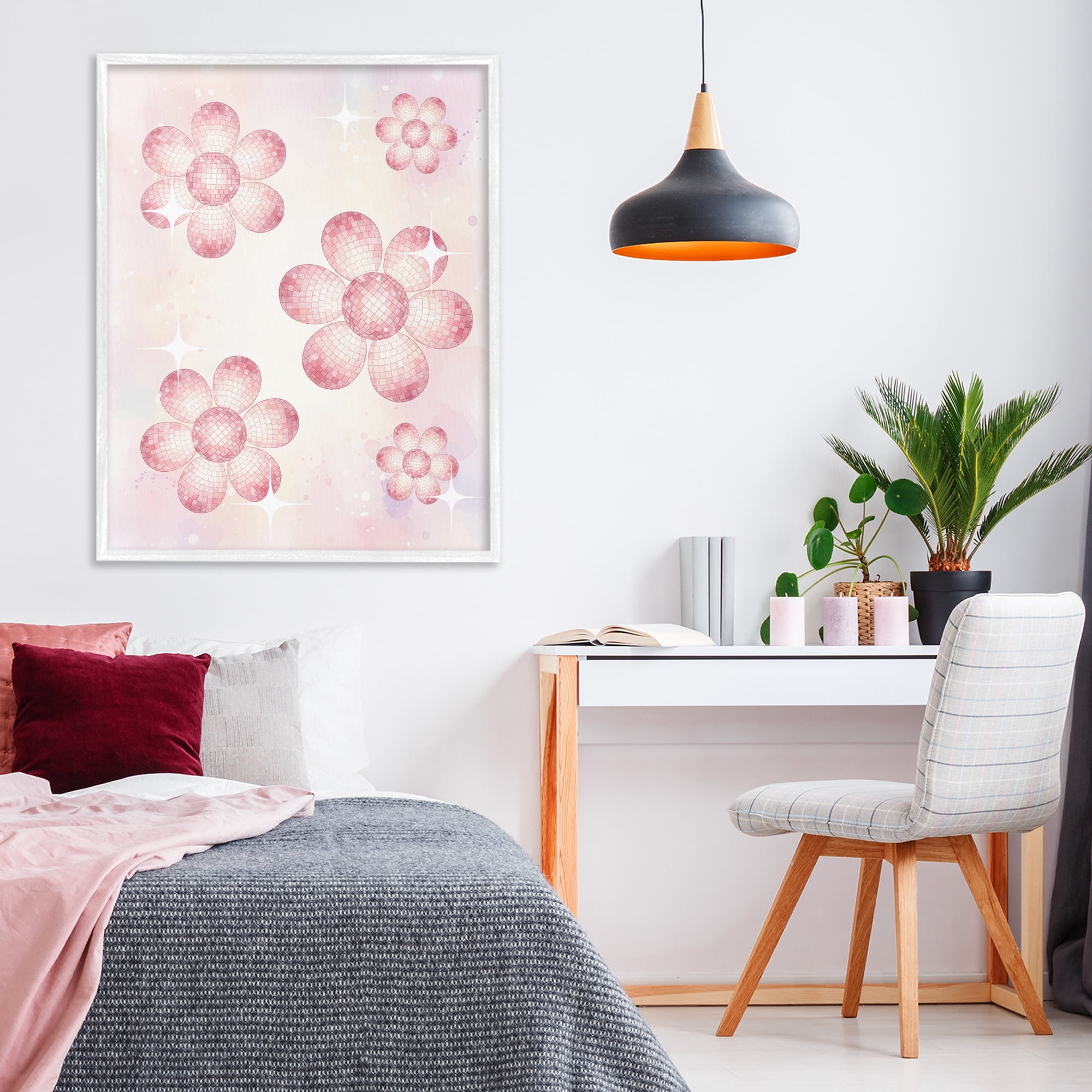 Stupell Industries Disco Ball Floral Patterns White Framed Giclee Art, design by Lil' Rue