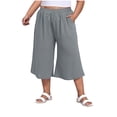 thumbnail image 4 of Jean Shorts Womens Stretchy Wide Leg Capris Pants Plus Size Women Elastic Waist Pockets Side Slit Lightweight Casual Summer Beach Travel Cropped Pants Gray L, 4 of 6