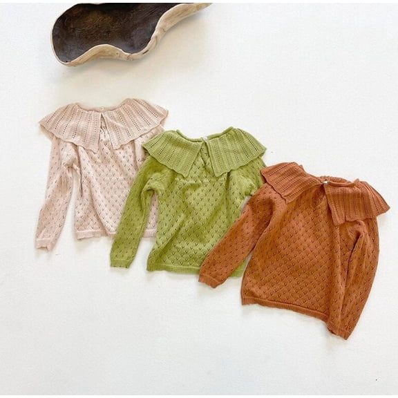 Ruffle Flap Collar Long Sleeve Knit Sweater