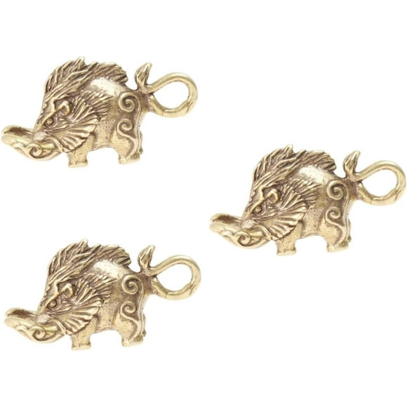 HUGFEGWE 3 Pcs Accessoires de Voiture Pendentif en Laiton Collier Accessoire en Cuivre Laiton Sanglier Widget Clé Artisanat CJB91-67338