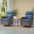 thumbnail image 2 of Giantfurnni 3-Piece Patio Wicker Swivel Rocking Chairs with Side Table Outdoor Rattan Conversation Furniture Patio Bistro Set with 6" Thick Cushions for Porch Garden Deck, Blue, 2 of 11
