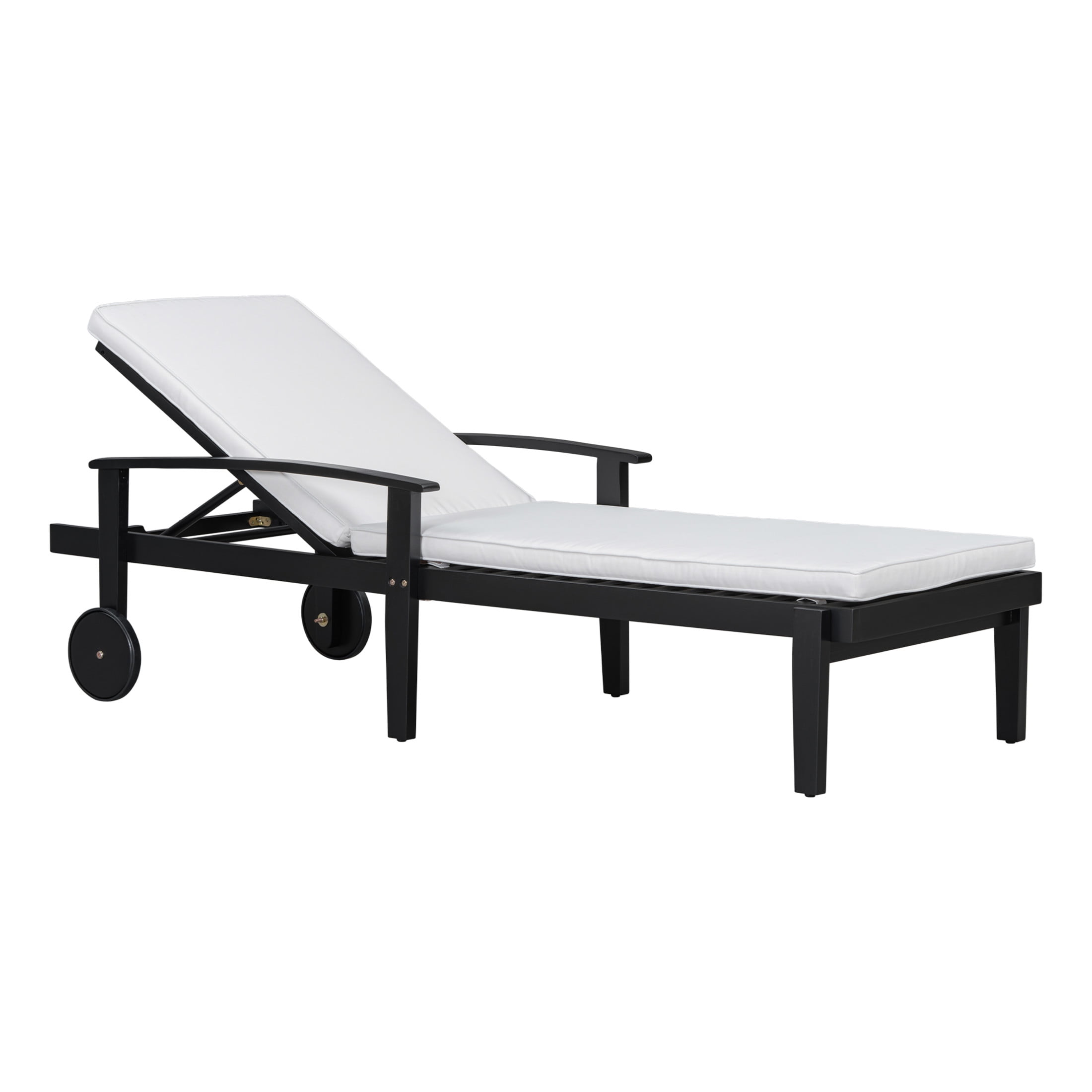 Drezden Outdoor Patio Chaise Lounge with Castors, Acacia Wood, Black + White