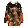 thumbnail image 4 of Xoenoiee Highland Cattle Flower Print Girls Long Hoodies Graphic Hooded Sweatshirt Kids Teens Pullover Dress Long Sleeve Shirt Fall Top Workout Casual Hoodie Outfits Sportswear, 9-10 Years, 4 of 7