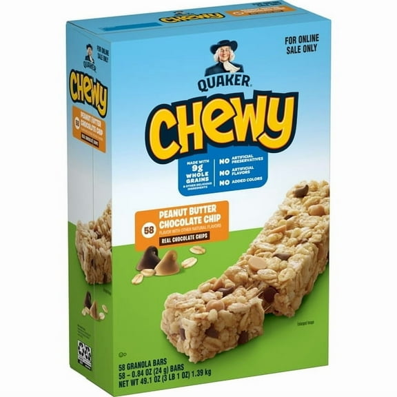 Quaker Chewy Granola Bars, Peanut Butter Chocolate Chip (58 Pack) (Pack of 2)