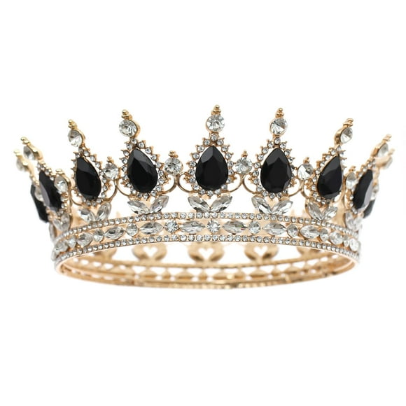 FORSEVEN Corona de reina con diamantes de imitación, coronas y tiaras de boda para mujer, accesorios para el pelo de fiesta, corona de princesa, corona de cumpleaños, corona nupcial de cristal (oro+ne