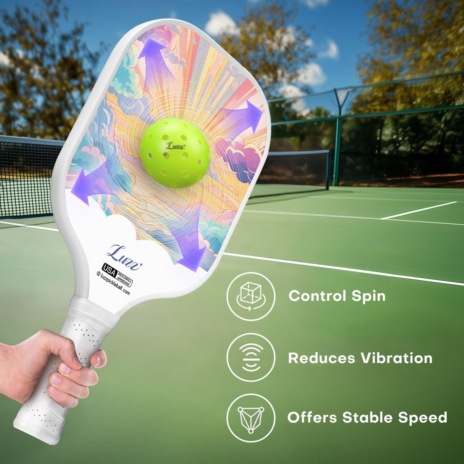 Luzz Carbon Fiber Pickleball Paddles(16mm) Sandblasted Surface USAPA Approved T700 Pickle Ball Rackets for All Skill Level
