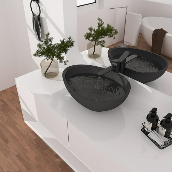 21*15.35-inch egg-shaped bathroom cement art basin with drain in the same color