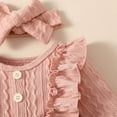 thumbnail image 6 of Mercatoo Toddler Baby Girl Dress Outfits 𝐑uffle Knit Bow Solid Long Sleeve Dress Casual Spring Fall 𝐕intage Skirt with Headband, 6 of 9