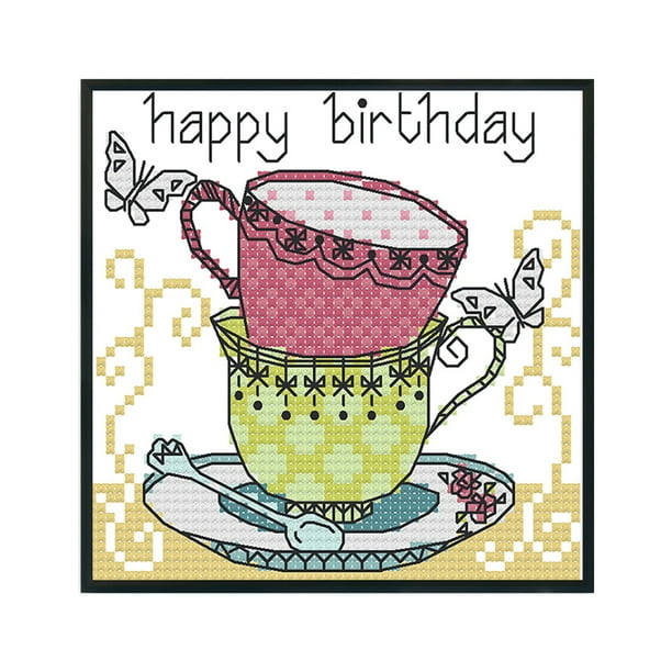 Cuadros Decorativos Kit de punto de cruz de taza de té 14CT sello bordado DIY costura (J356 15x14cm) Likrtyny embutido en tela