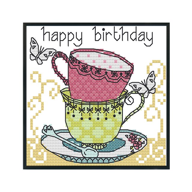 Cuadros Decorativos Kit de punto de cruz de taza de té 14CT sello bordado DIY costura (J356 15x14cm) Ehuebsd embutido en tela