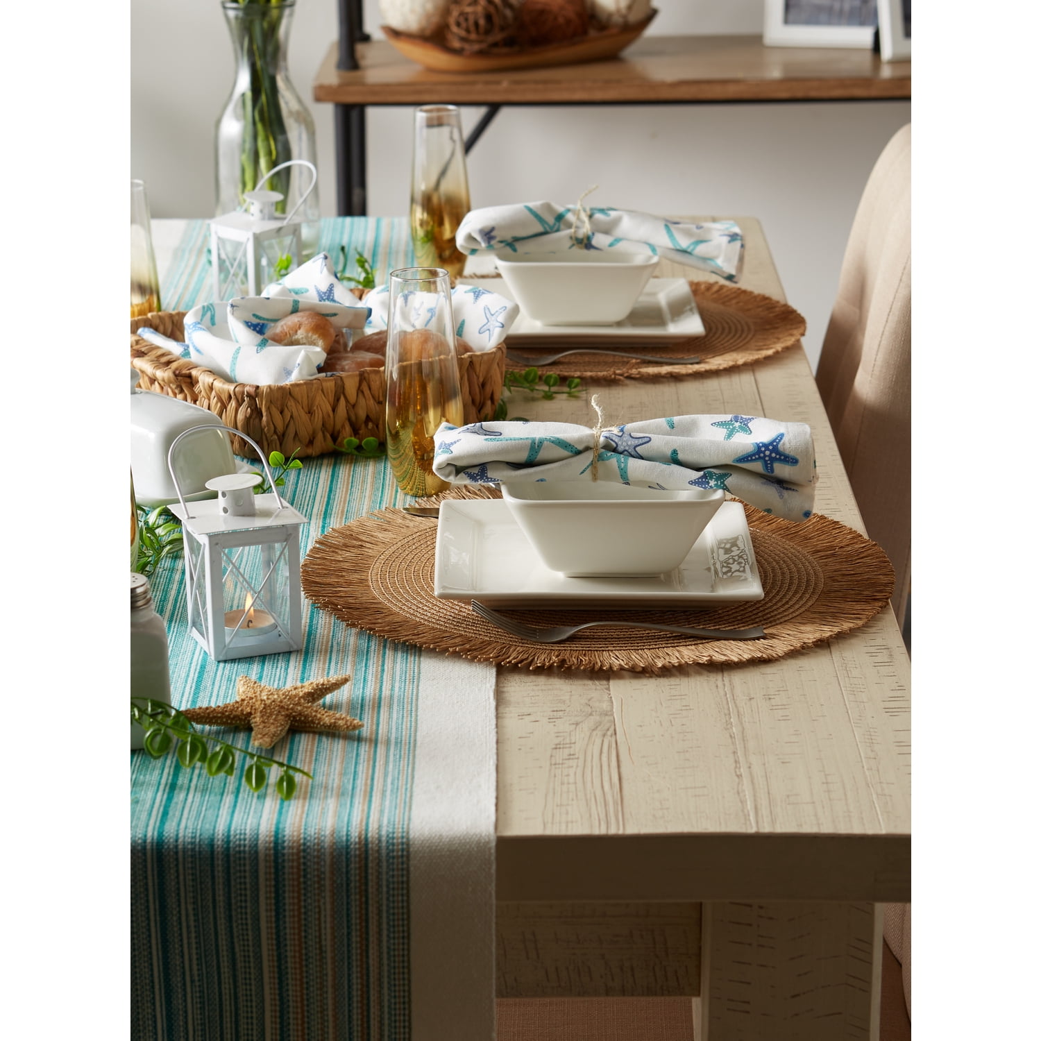Contemporary Home Living Woven Fringed Round Placemats - 15" - Hazelnut Brown - Set of 6