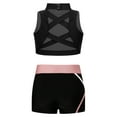 thumbnail image 2 of YiZYiF Kids Girls Sports Suit Gymnastics Athletic Outfit Sleeveless Crisscross Back Crop Top with Contrast Color Shorts Black&Pink 8, 2 of 7
