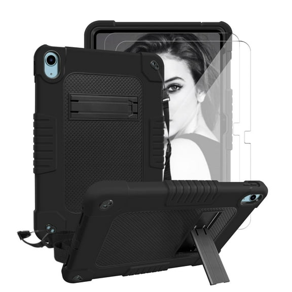 SOATUTO For iPad (A16) 11th 2025/10th Generation 2022 Shockproof Case Built in Shoulder Strap Kickstand With Screen Protector for iPad (A16) 11th 2025/10th Generation 2022- Black Black/1 Pcs