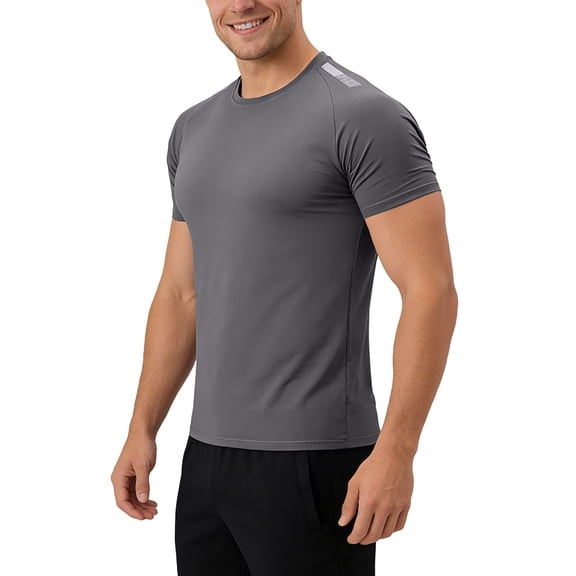 PLHWHYQ Men's Crew Neck Moisture Wicking Workout Shirts, Lightweight Short Sleeve Athletic Running Gym Performance Activewear Tops Grey M