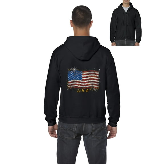 IWPF - Men's Sweatshirt Full-Zip Pullover - American Flag USA in Gold