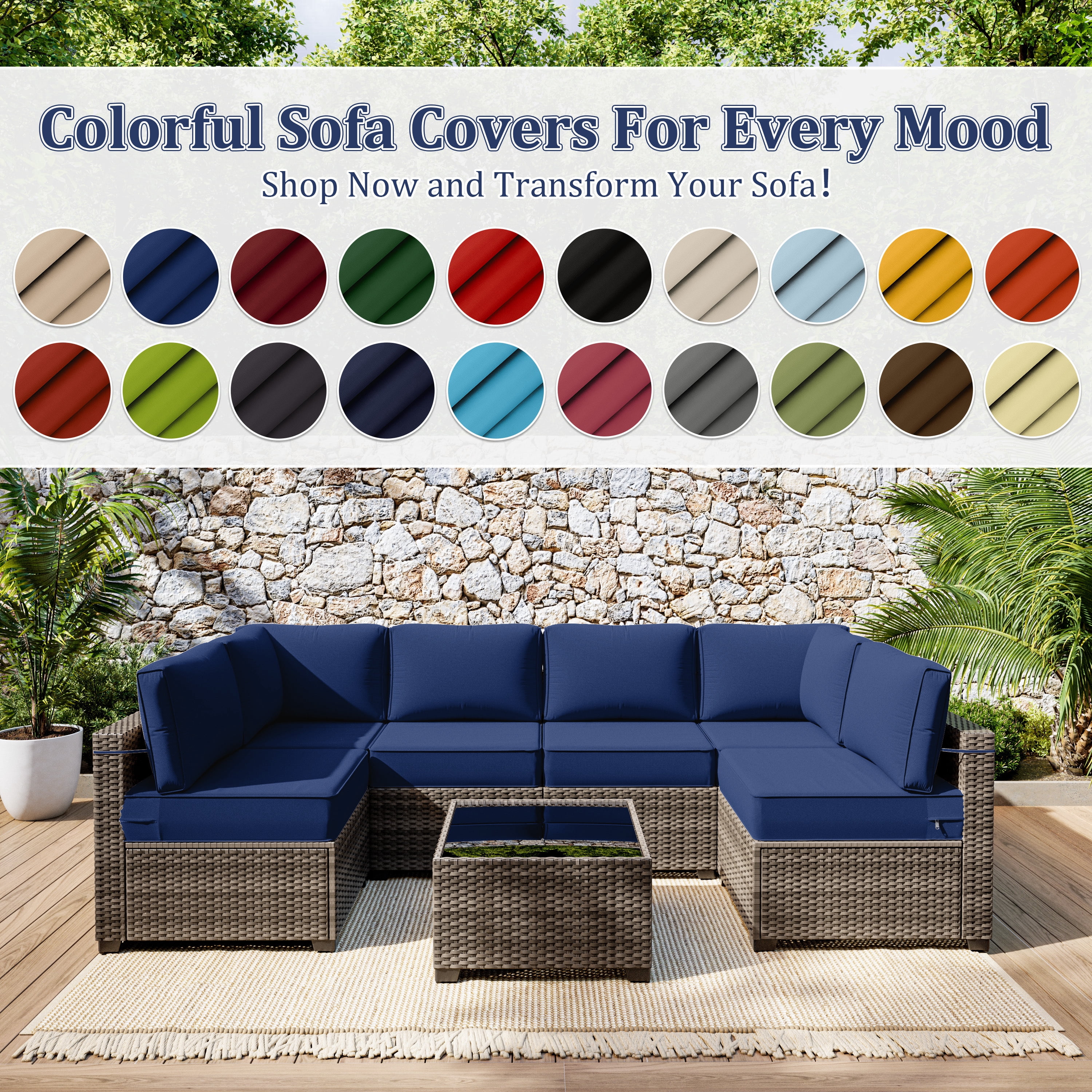 Snubbull 14 Piece 26" x 26" Patio Cushion Covers Replacement, Outdoor Patio Wicker Sofa Washable Cushion Slipcovers with Zipper, Blue
