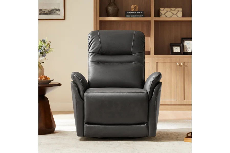 Spruce & Spring Premium Genuine Leather Swivel Gliding Power Recliner 1 Piece Indoor Use Gray Fabric