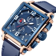 MEGIR Men's Watch Chronograph Clock Luxury Square Quartz Luminous Waterproof Calendar Wristwatch