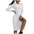 thumbnail image 2 of ZHOGXU Women's Dress Long Sleeve Round Neck Solid Color Side Split Fashion Comfortable Elegant Dresses For Casual Daily Wear,White,S, 2 of 7