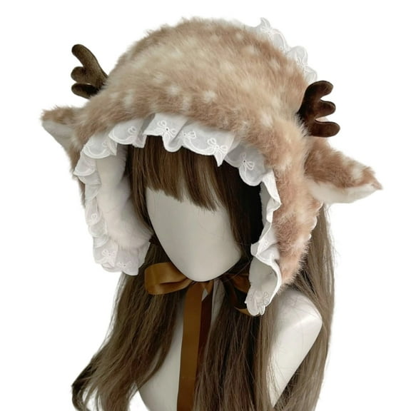 AOOOWER Holiday Reindeer Plush Headwear Scarf For Women Children Cold Weather Head Protections Soft Warmth Costume Accessory
