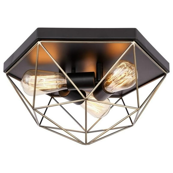 Woodbridge Lighting Lanning 3-Light Metal Flush-Mount in Antique Brass/Black