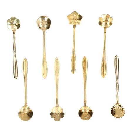 

8Pcs Stainless Steel Flower Coffee Spoon Dessert Spoon Sugar Spoon Ice Cream Spoon Stirring Spoon Tea Spoon Set for Kitchen Cafe or Bar[gold]