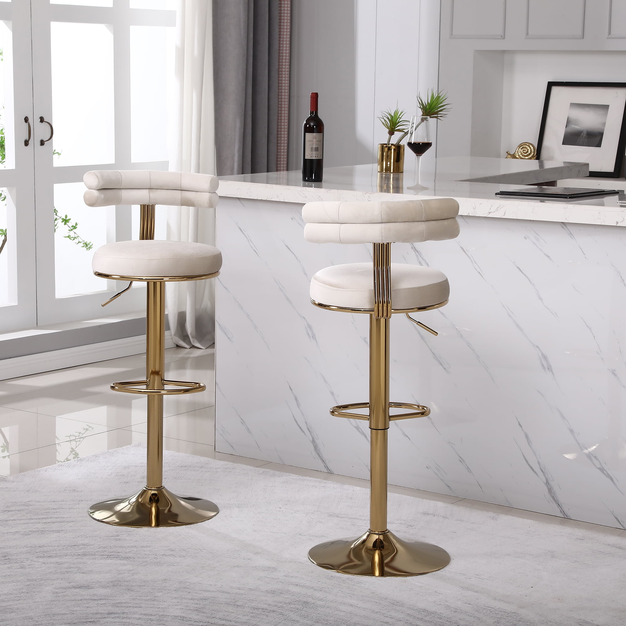 Kadyn 40.55" 2PCS Swivel Bar Stool, Adjustable Counter Height Barstools with Back and Footrest, Modern Beige Bar Chair for Home Counter Kadyn 40.55" 2PCS Swivel Bar Stool, Adjustable Counter Height Barstools with Back and Footrest, Modern Beige Bar Chair for Home Counter