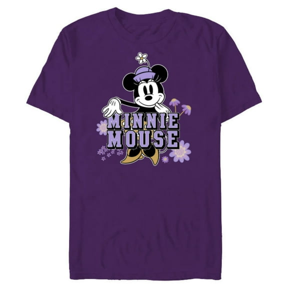 Disney Minnie Mouse Classic Look Floral Spring Flower Garden - Short Sleeve Blended T-Shirt for Adults - Customized-Purple