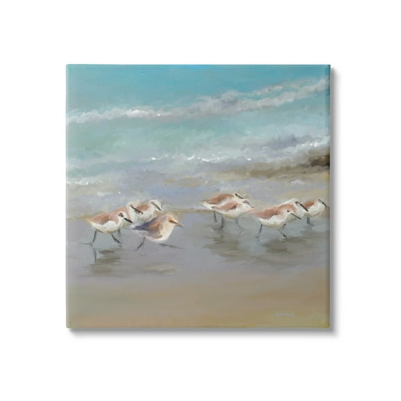 Stupell Coastal Sandpipers Beach Waves Shore Landscape Painting Gallery Wrapped Canvas Print Wall Art