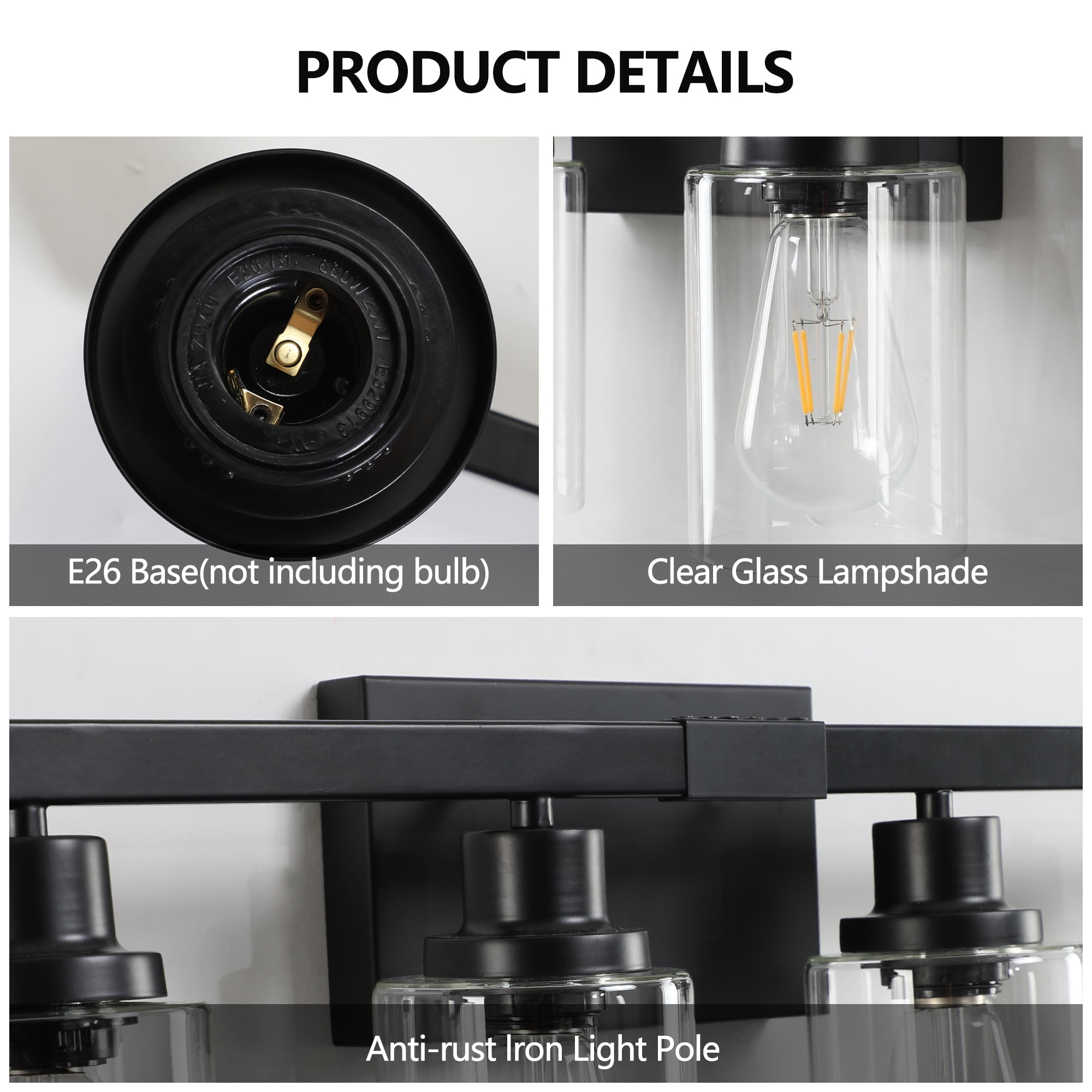 Miniyam 8-Light Black Bathroom Vanity Light, Industrial Farmhouse Wall Fixture with Clear Glass Shades