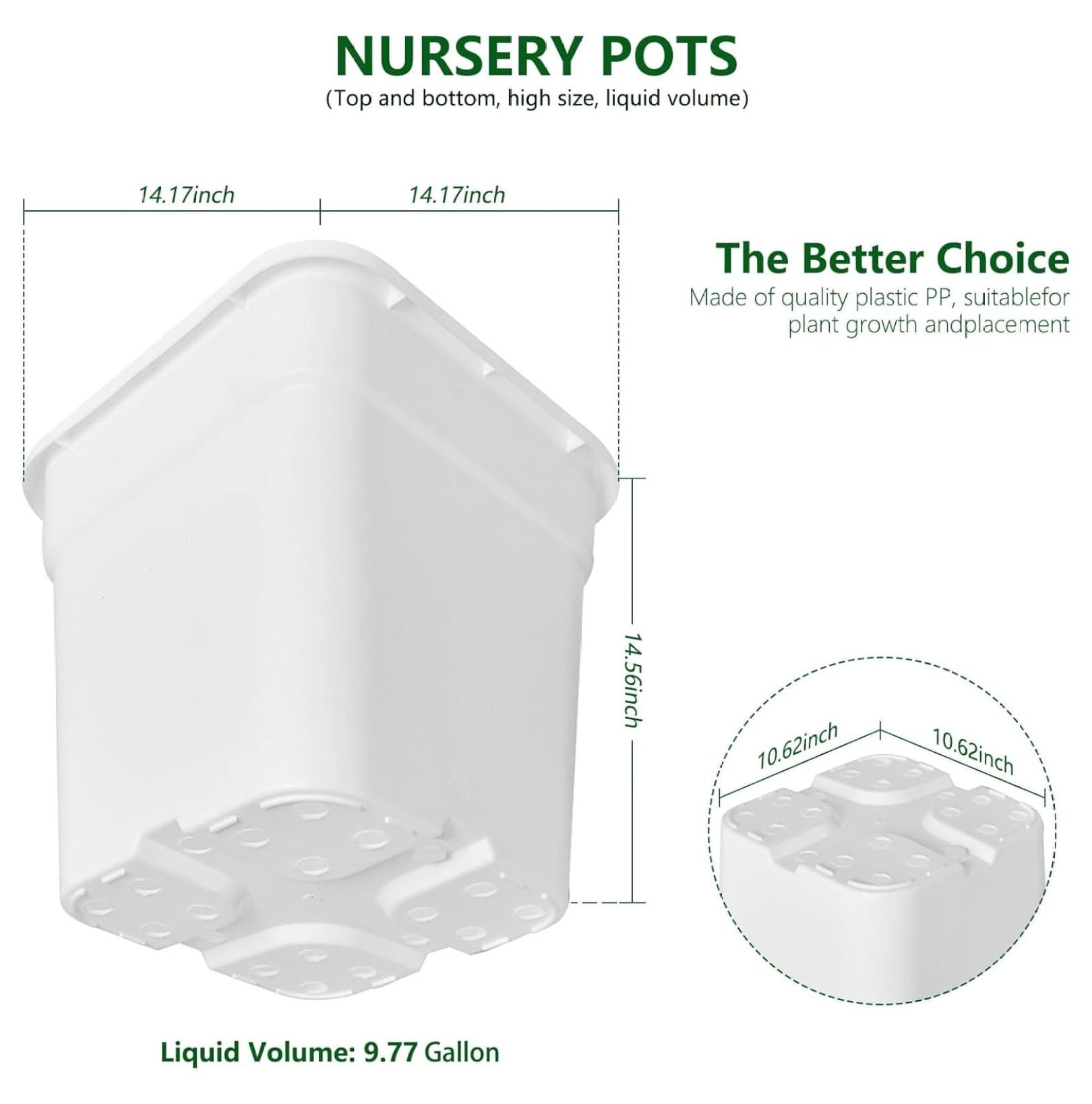 5-Pack 9.77 Gallon Square Planter Nursery Pots, Flower Plant Container Injection Molded Plastic Nursery Pot Gardening Pots for Indoor Outdoor Vegetables, , White