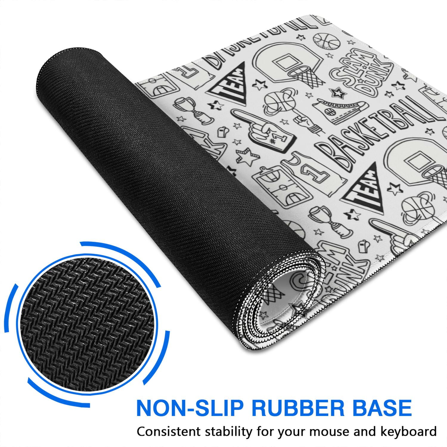 Long Mouse Pads for Desk,Basketball Doodle Pattern Desk Mats on Top Of Desks, Desk Mouse Pad Extra Large with 3mm Non-Slip Base and Stitched Edge for Gaming,Office,Work,Home 35.4"x15.7"