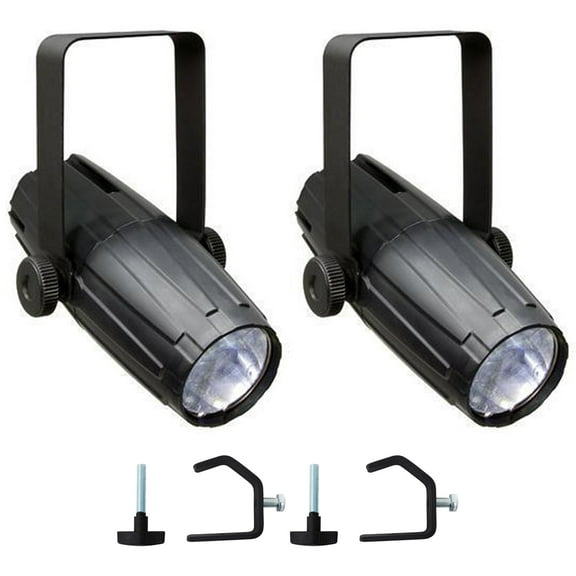 (2) Chauvet DJ LED PINSPOT 2 SpotLights w/ Gel Packs High Power Lenses Clamps