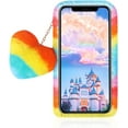 thumbnail image 3 of Compatible with iPhone 14 Pro Max Furry Case with Cute Love Heart Fuzzy Colorful Ball Pendant for Women Girls Cute Plush Case Luxury Bling Diamond Rhinestones Shockproof Protective Cover, 3 of 14