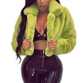 thumbnail image 3 of Women's Oversized Cardigan Sweater Lightweight Trendy Homewear Fluffy Turn-Down Collar Fur Short Loose Classic Sweater Tops Green XXL, 3 of 7
