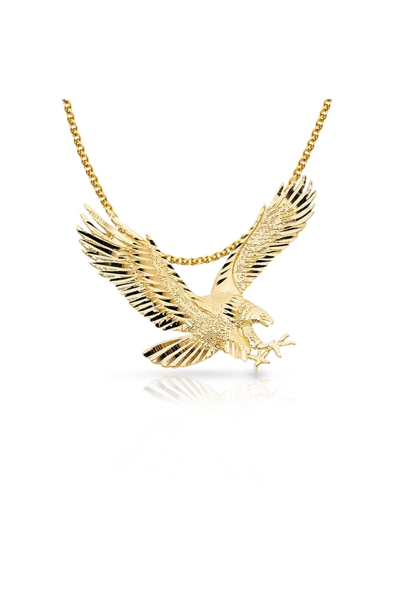 -14K Yellow Gold Eagle Charm Pendant with 1.7mm Flat Open Wheat Chain Necklace - 16"