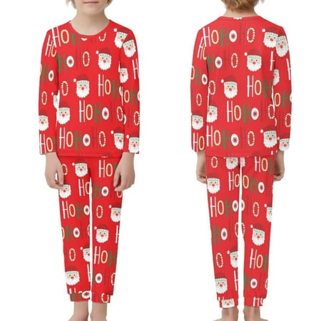 

NETILGEN HO-HO-HO Father Christmas Crew Neck Pajamas for Kids Lightweight Children Pajamas Boys & Girls Long Sleeve Trendy Pajamas Set & 2 Pieces Fit 11-12Y