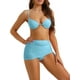 thumbnail image 4 of Conjuntos de bikini de tirantes finos con aros para mujeres INSPIRE CHIC, traje de baño de 3 piezas, falda de playa con cordón, grande, azul claro, 4 of 5