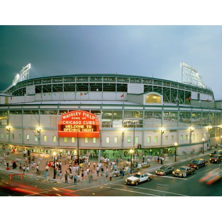 - High angle view of tourists outside a baseball stadium opening night Wrigley Field Chicago Illinois USA August 8 1988 Poster Print