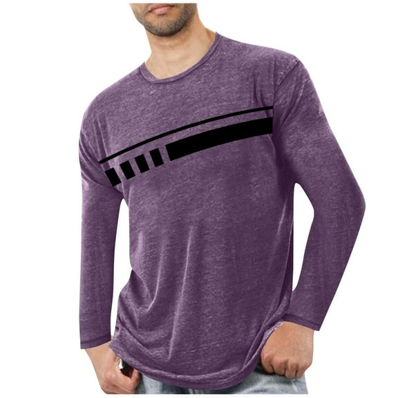 COSFO Shirts for Men Casual Long Sleeve Striped Cotton Crew Neck Pajamas Pullover Lounge Loose Fit Graphic Tees