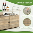 thumbnail image 4 of HOMEFUN Outdoor Kitchen Island Wicker Serving Console Cart & Grill Bar Table Waterproof with Wheels and Ice Bucket Backyard and BBQ Prep, Brown, 4 of 14
