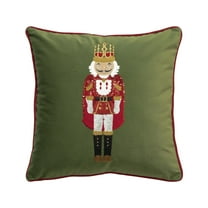 Fennco Styles Embroidered Sequin Nutcracker Velvet Throw Pillow Cover 18" W x 18" L - Green Festive Cushion Case for Home, Christmas, Winter Holidays Décor, and Special Occasions