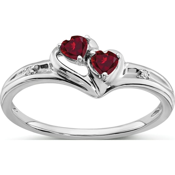 10K White Gold Created Ruby And Diamond 2-Stone Heart Ringsize 7 (Width 1.2 To 3.1) - Jbsp
