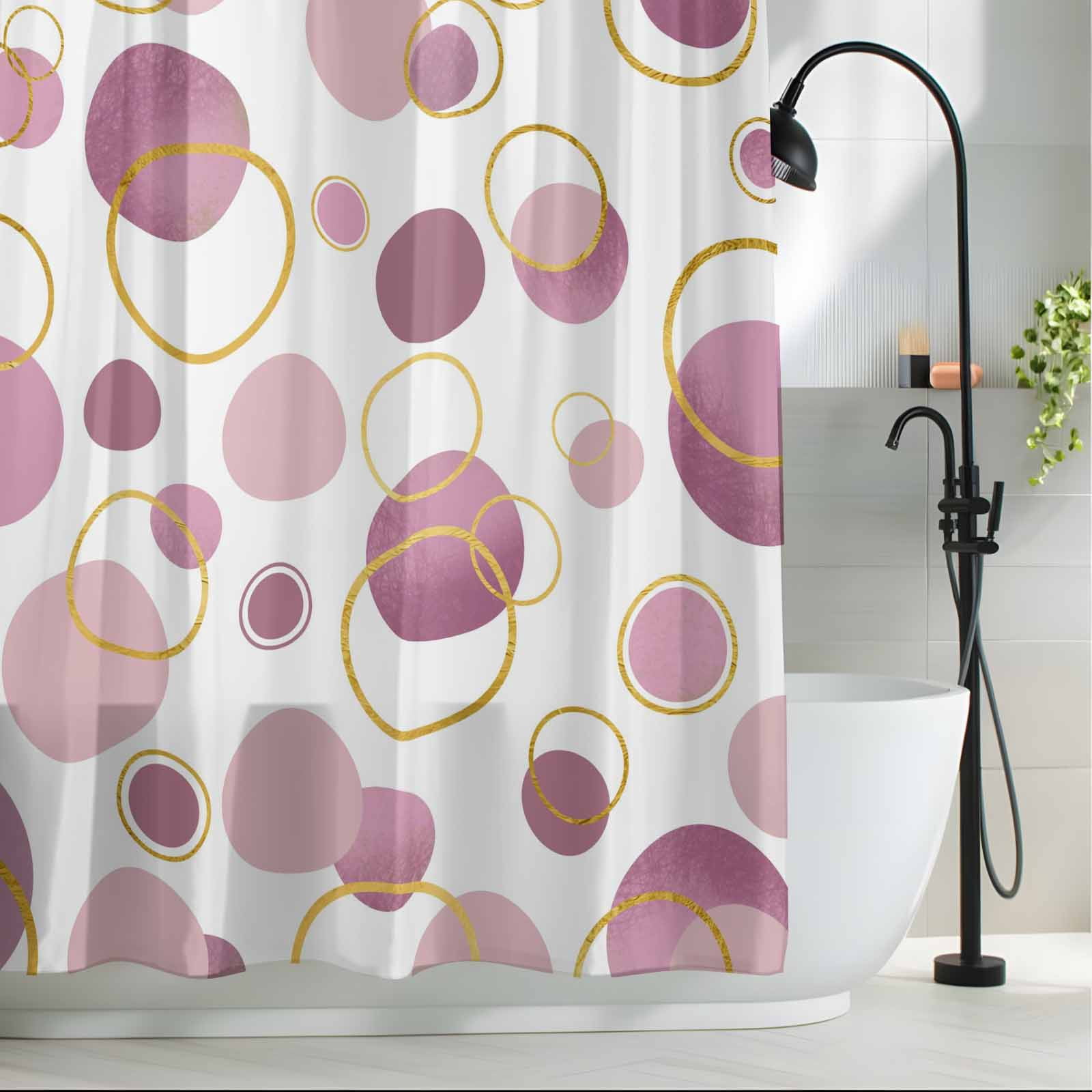 Pin Polka Dots Shower Curtain Set, Waterproof Shower Curtains for Bathroom, Modern Abstract Art Washable Fabric Cloth Bath Curtain for Bathtub Decoration with Hooks 72x78 Inches Geometric