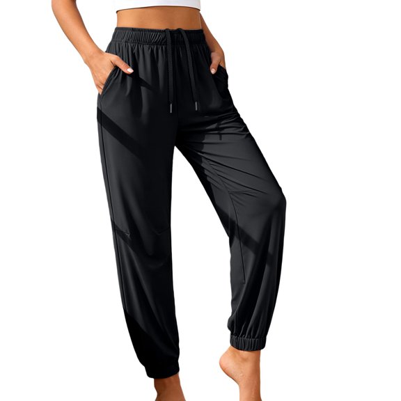 LEAVINGSUO Quick-Dry Breathable Straight-Leg Pant Summer Long Pants Solid Color Versatile Casual Sports Pants Black S