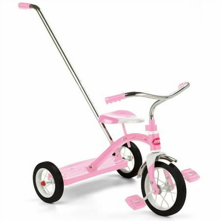 Radio Flyer Classic Pink Tricycle with Adjustable Push Handle and Seat for Ages 2-4