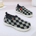 thumbnail image 3 of Fuzzy Ankle Boots for Women Checkered Pattern Low Top Winter Slip on Walking Shoes Soft Sole Booties, 3 of 6