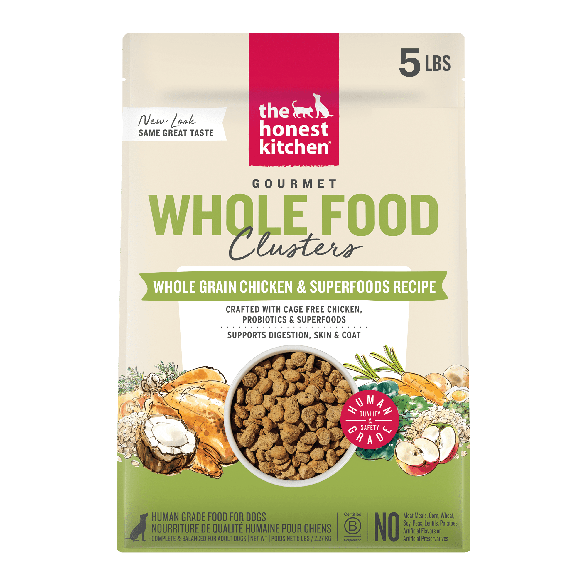 The Honest Kitchen Human Grade Dry Dog Food Whole Food Clusters Whole Grain Chicken & Oat Dry Dog Food, 5 lb Bag