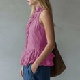 thumbnail image 5 of ClodeEU Women's Halter Neck Sleeveless Ruff Trim Peplum Blouse, Button Solid Color Tank Top for Summer Purple,Women's Plus L, 5 of 6